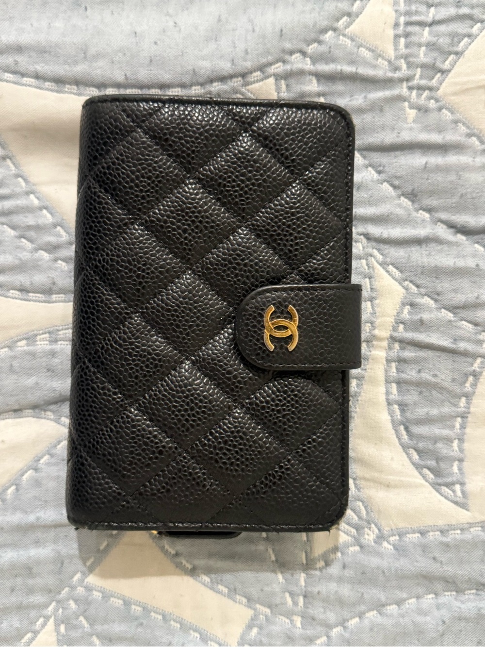 CHANEL Black Quilted Leather Phone Wallet Case with Gold CC Snap